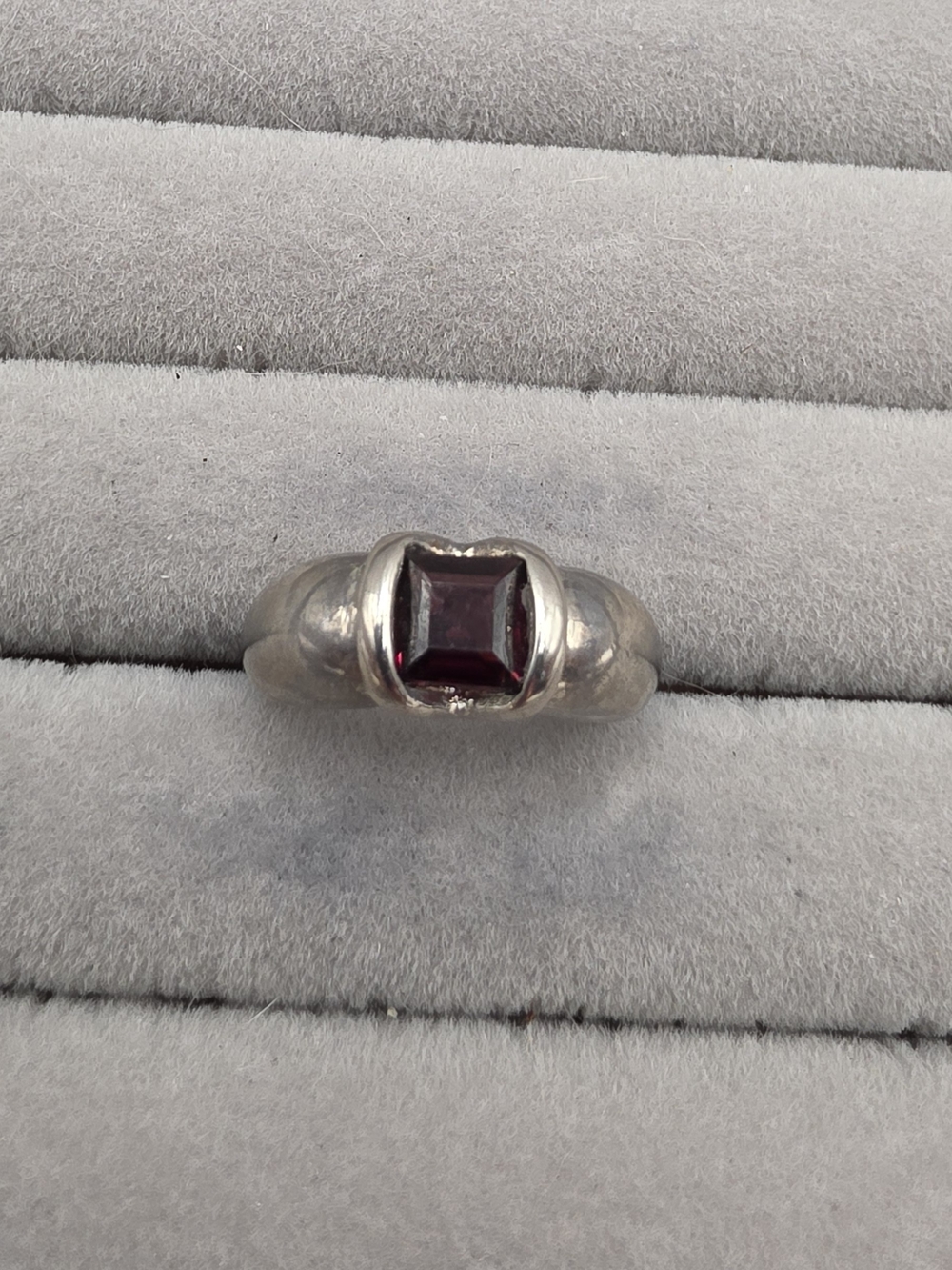 Silver Ring Size 6 1/2 with Square Garnet Accent